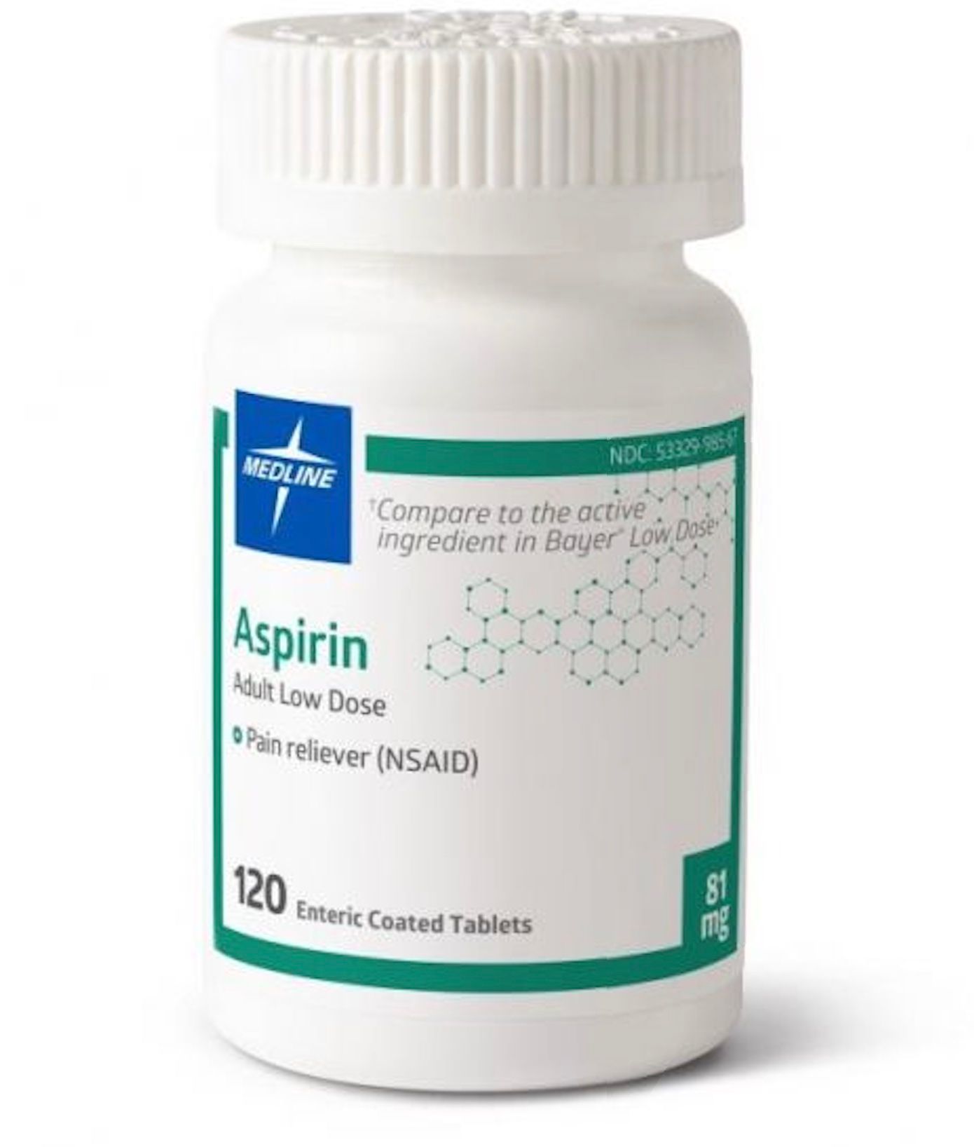 Medline Aspirin Adult Low Dose Pain Reliever NSAID 81 mg 120 ct