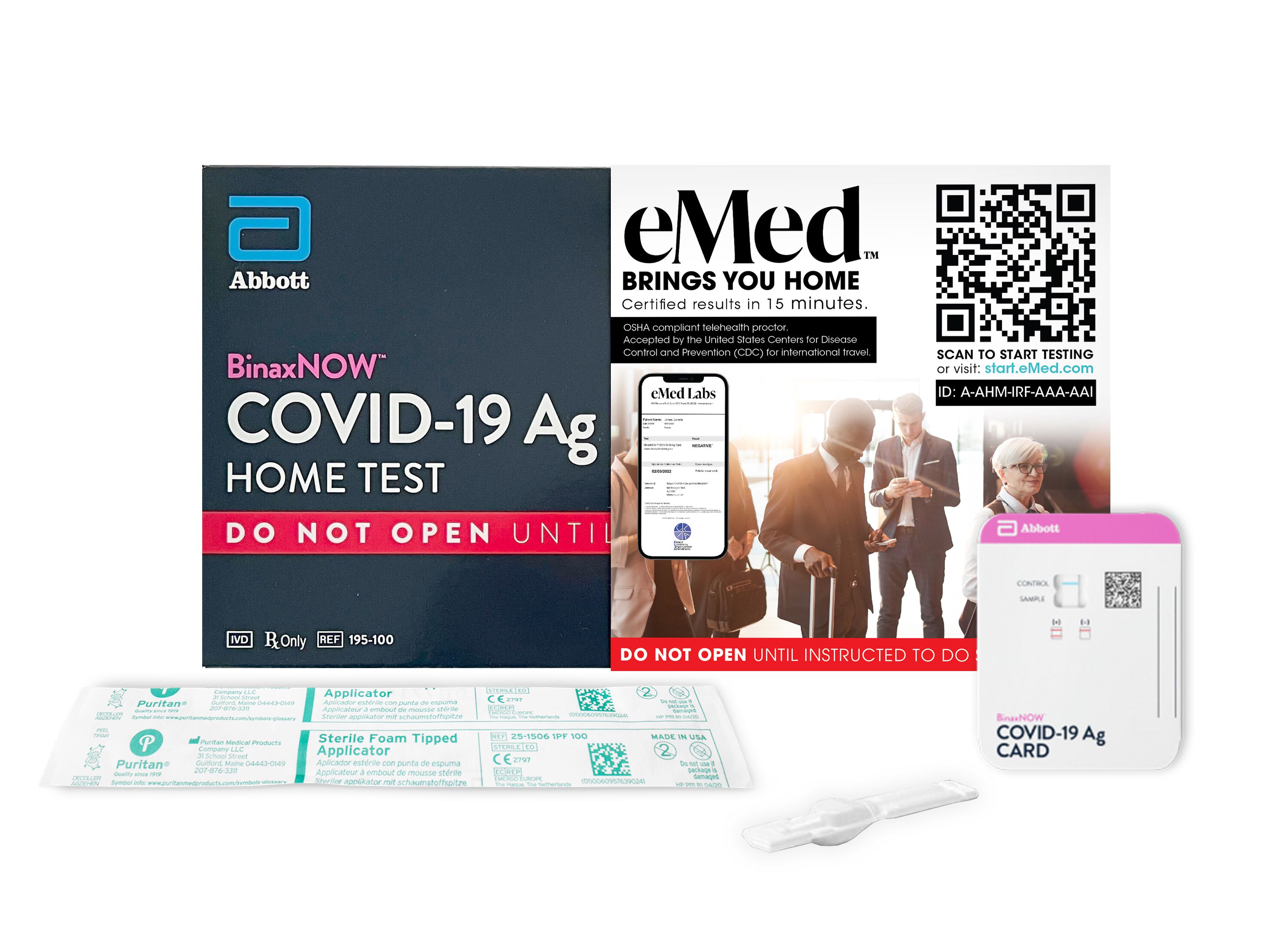 Abbott BinaxNOW™ COVID-19 Antigen Card Home Test with eMed Telehealth Services - 1 Pack for Royal Caribbean
