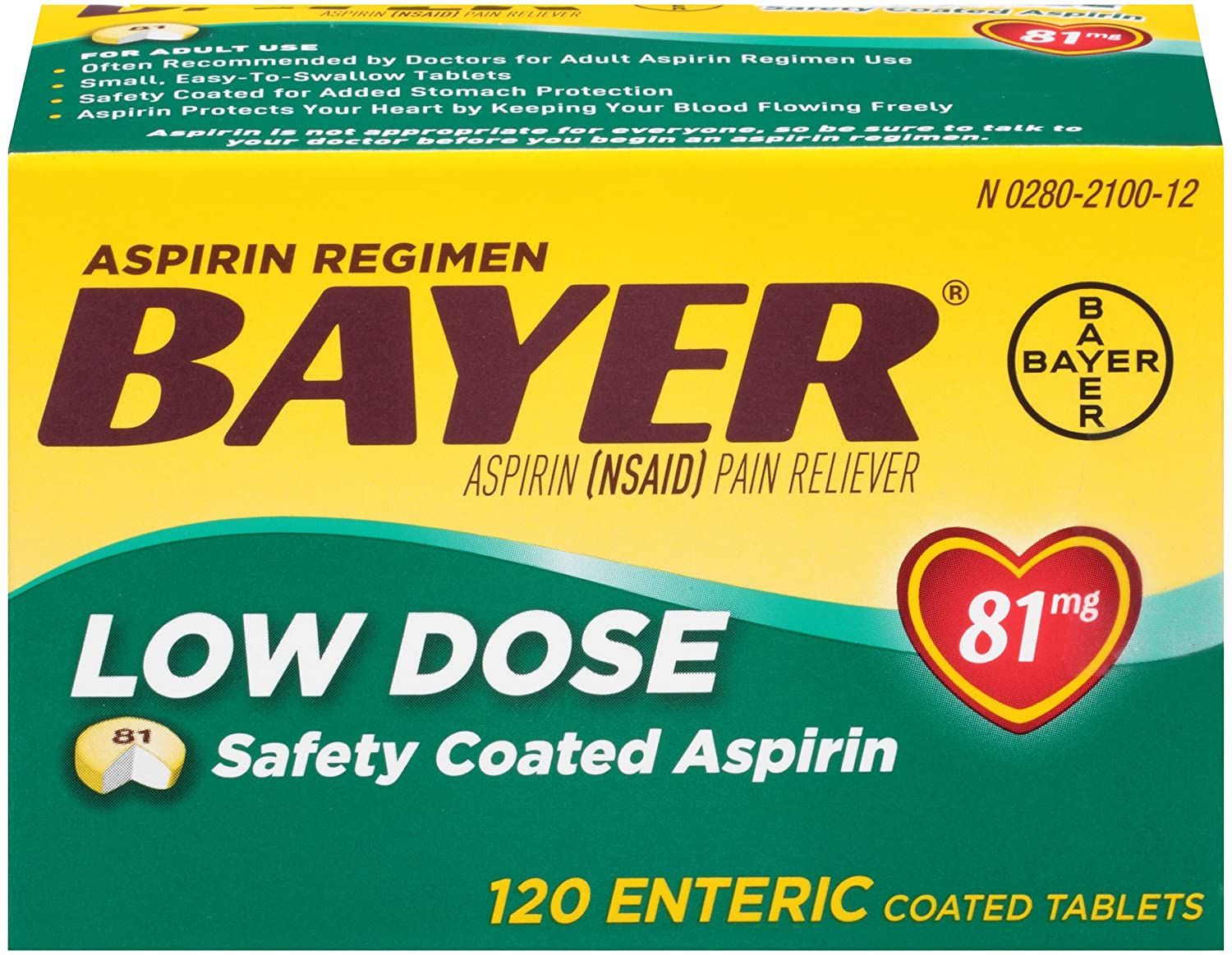 Bayer Low Dose Aspirin Tablets, 81 mg - 120 ct