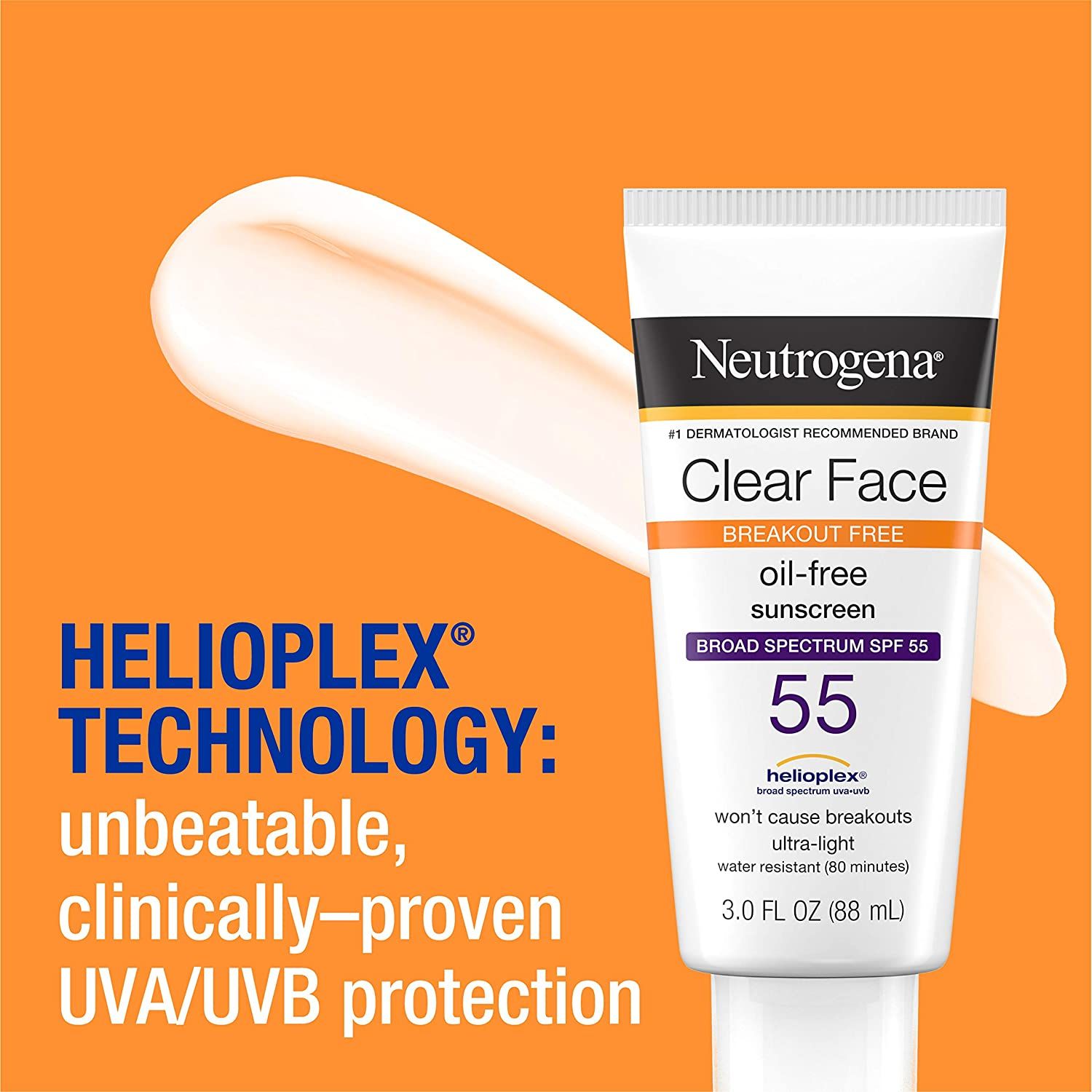 Neutrogena Clear Face Break-Out Free Liquid-Lotion Sunscreen, SPF 55 - 3 oz
