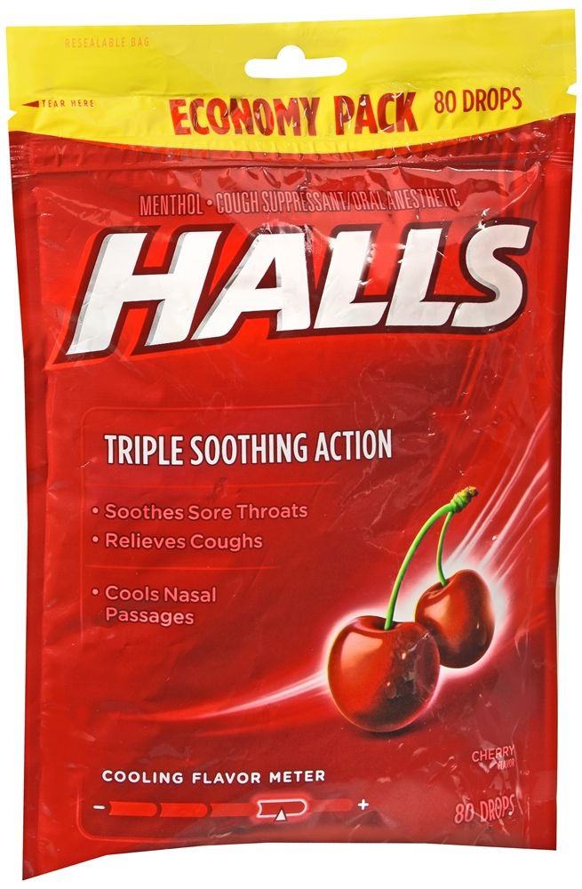 Halls Cough Suppressant/Oral Anesthetic Drops, Cherry - 80 ct