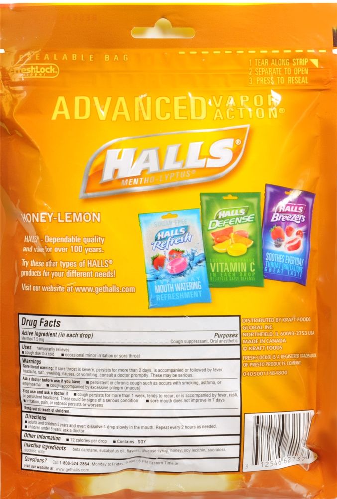 Halls Cough Suppressant/Oral Anesthetic Drops, Honey-Lemon - 80 ct
