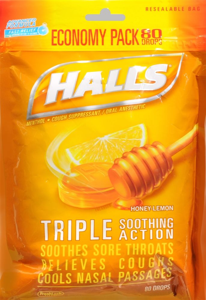 Halls Cough Suppressant/Oral Anesthetic Drops, Honey-Lemon - 80 ct