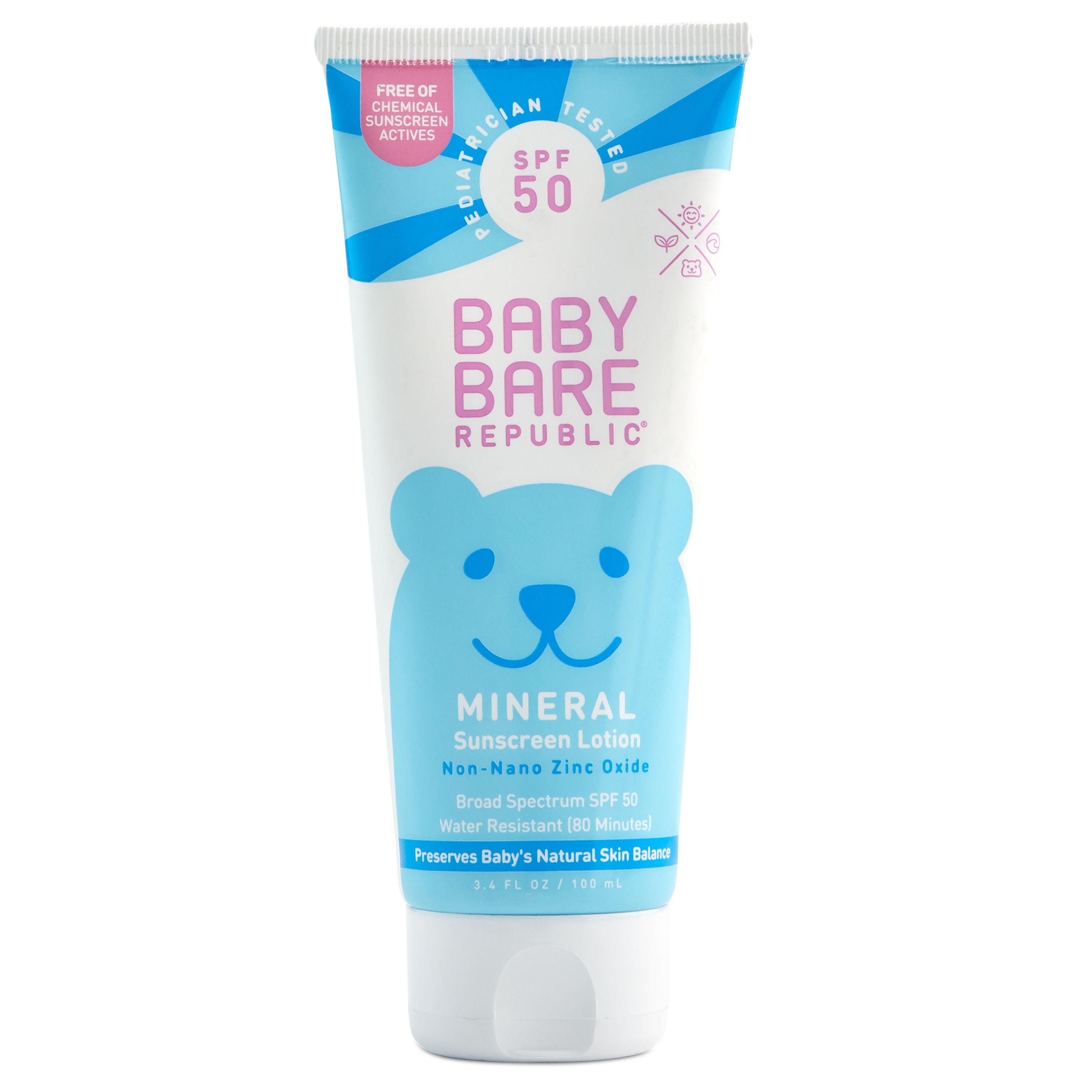 Bare Republic Mineral Baby Sunscreen Lotion, Unscented, SPF 50 - 3.4 fl oz