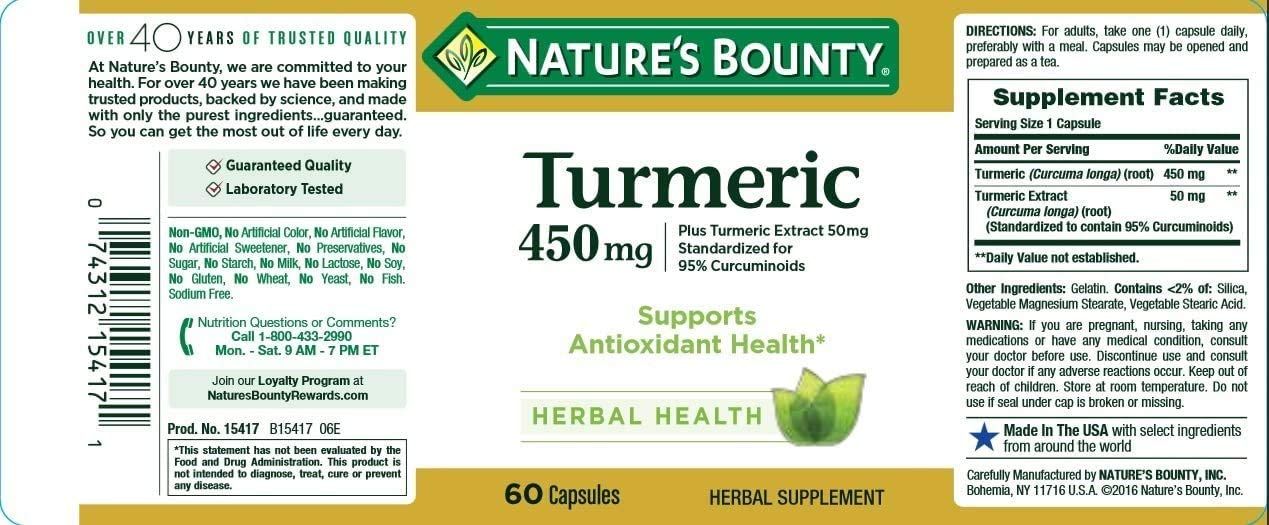 Nature's Bounty Turmeric 450 mg Capsules - 60 ct
