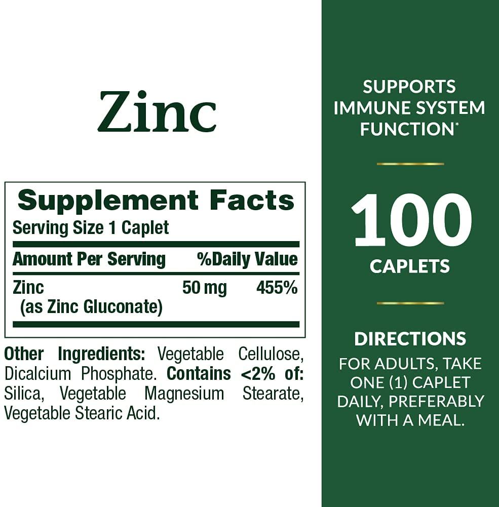 Nature's Bounty Zinc 50 mg Caplets - 100 ct
