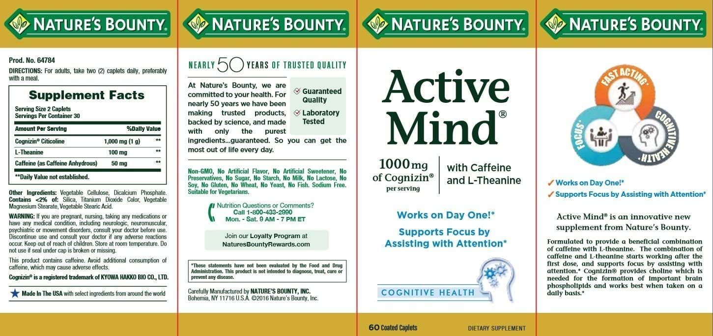 Nature's Bounty Active Mind Caplets 1000 mg - 60 ct