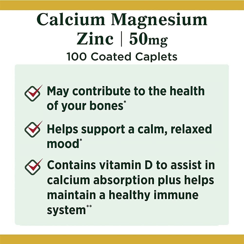 Nature's Bounty Calcium Magnesium Zinc Caplets - 100 ct