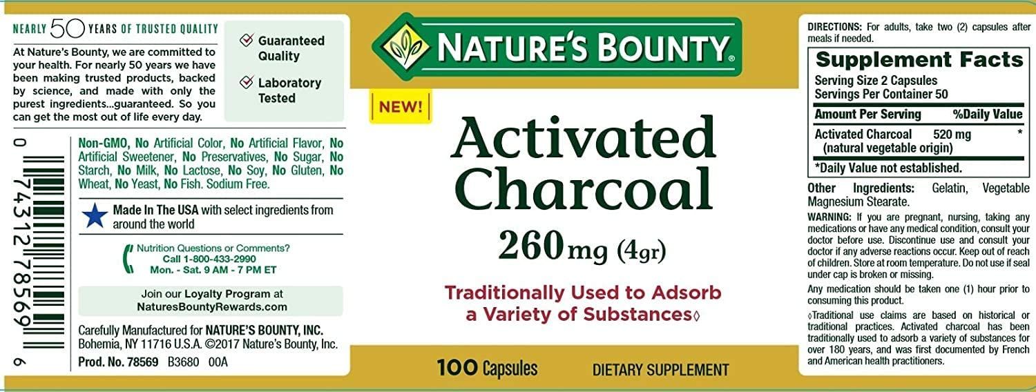 Nature's Bounty Activated Charcoal 260 mg Capsules - 100 ct