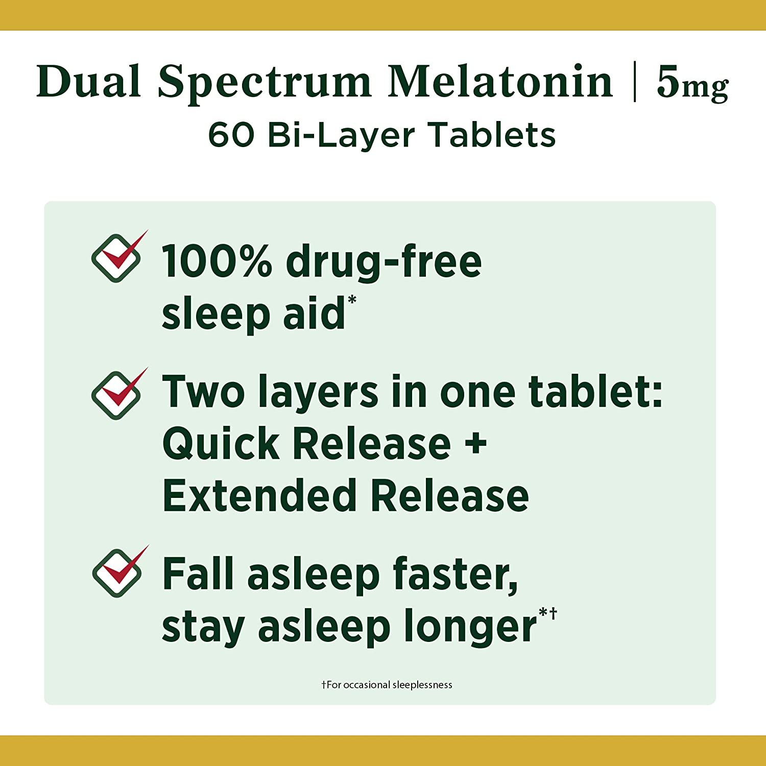 Nature's Bounty Dual Spectrum Bi-Layer Melatonin Tablets, 5 mg - 60 ct