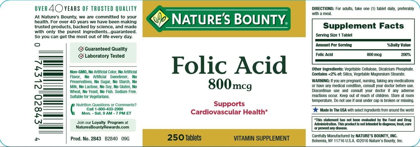 Nature's Bounty Folic Acid 800 mcg Tablets - 250 ct