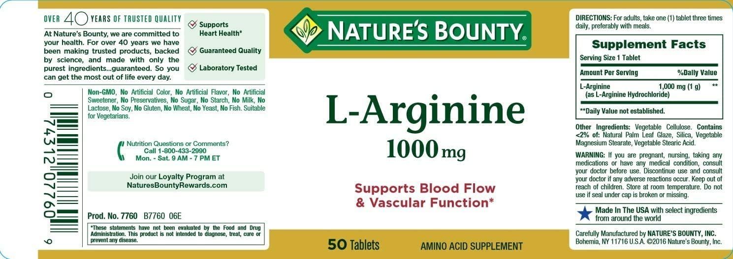 Nature's Bounty L-Arginine 1000 mg Tablets - 50 ct