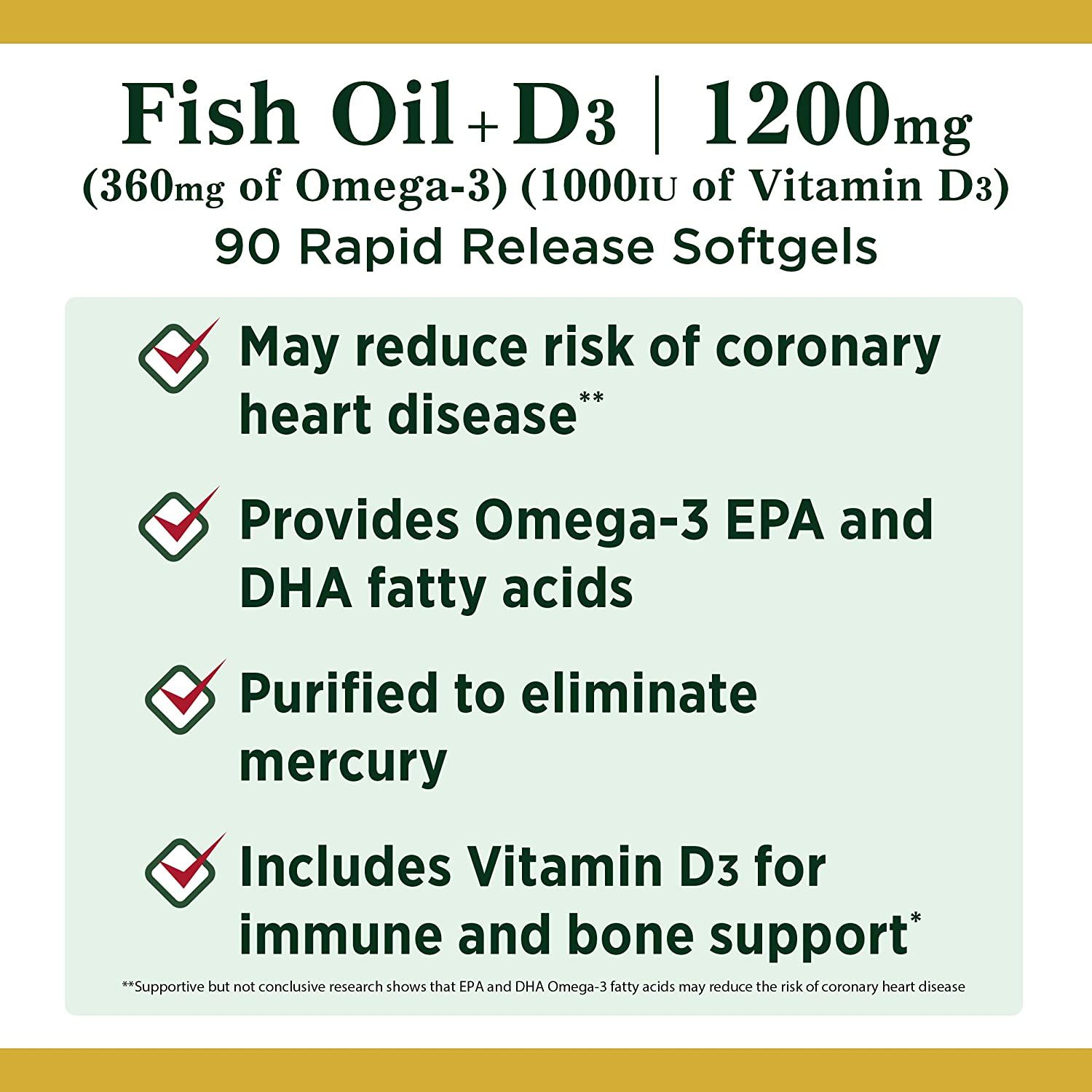 Nature’s Bounty Fish Oil + Vitamin D3 Rapid Release Softgels - 90 ct