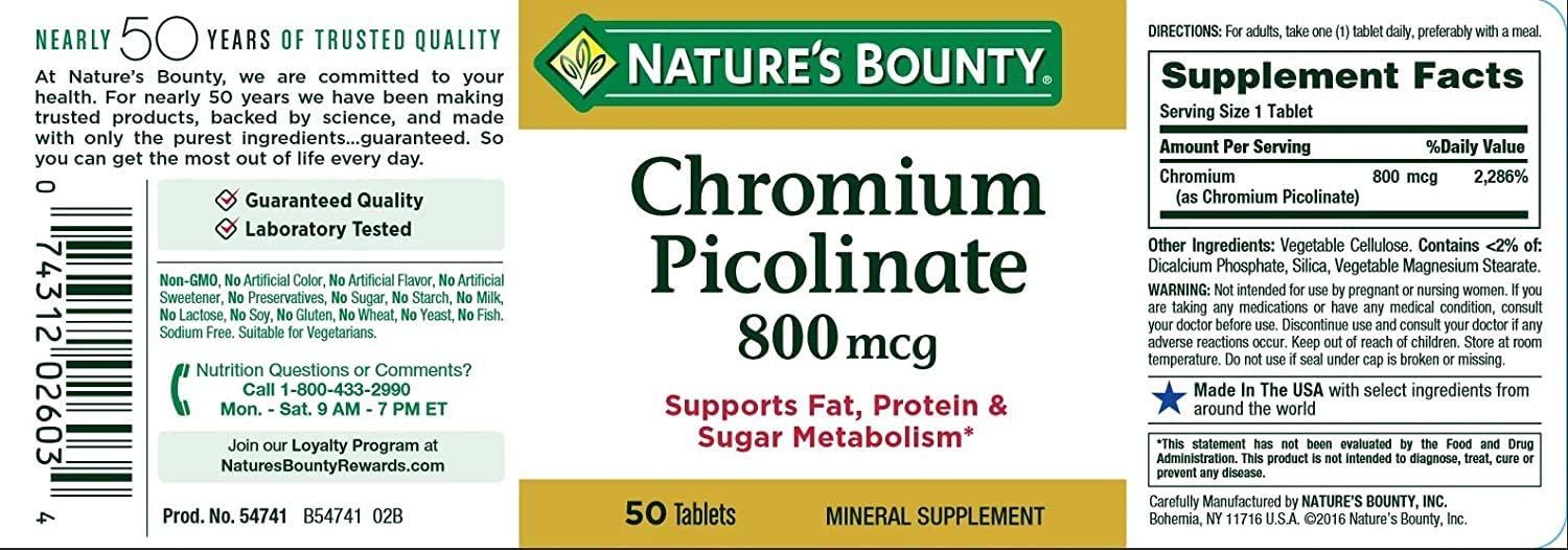 Nature's Bounty Mega Chromium Picolinate, 800 mcg Tablets - 50 ct