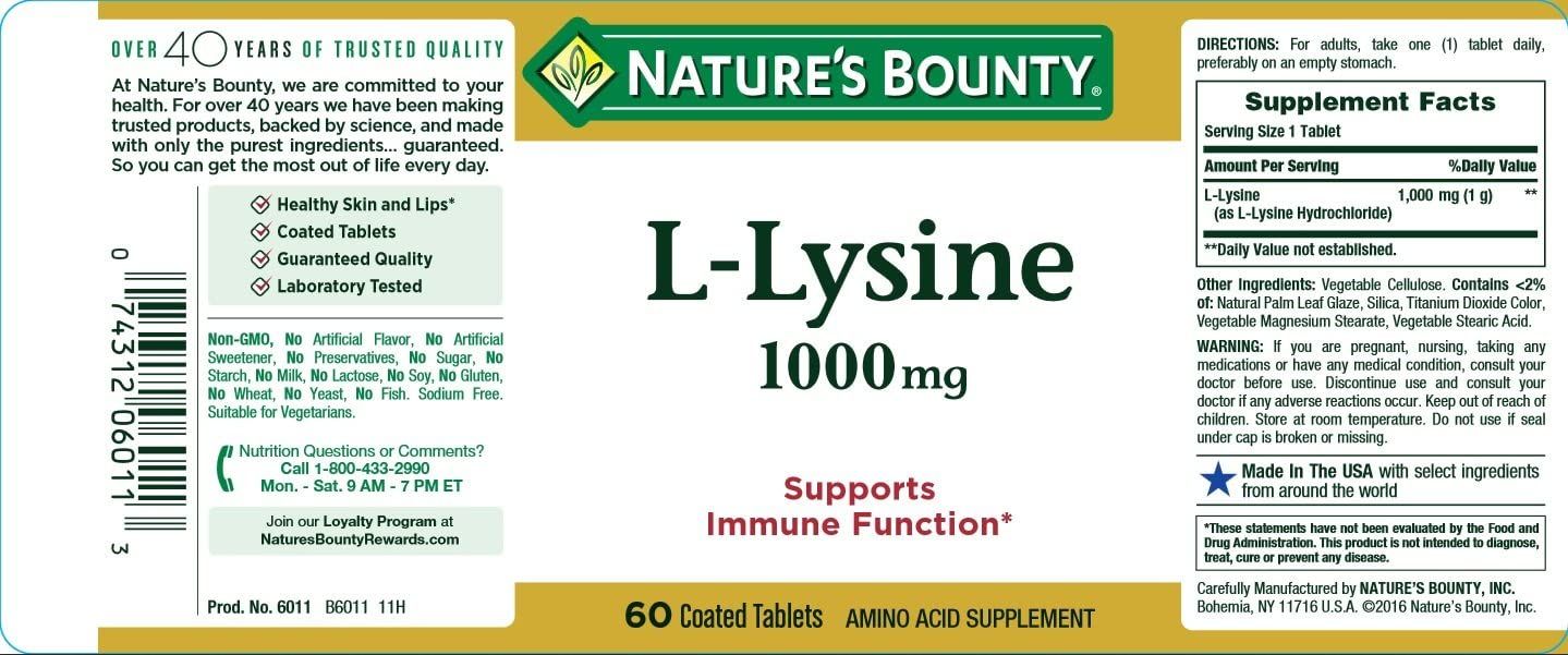 Nature's Bounty L-Lysine 1000 mg Tablets - 60 ct