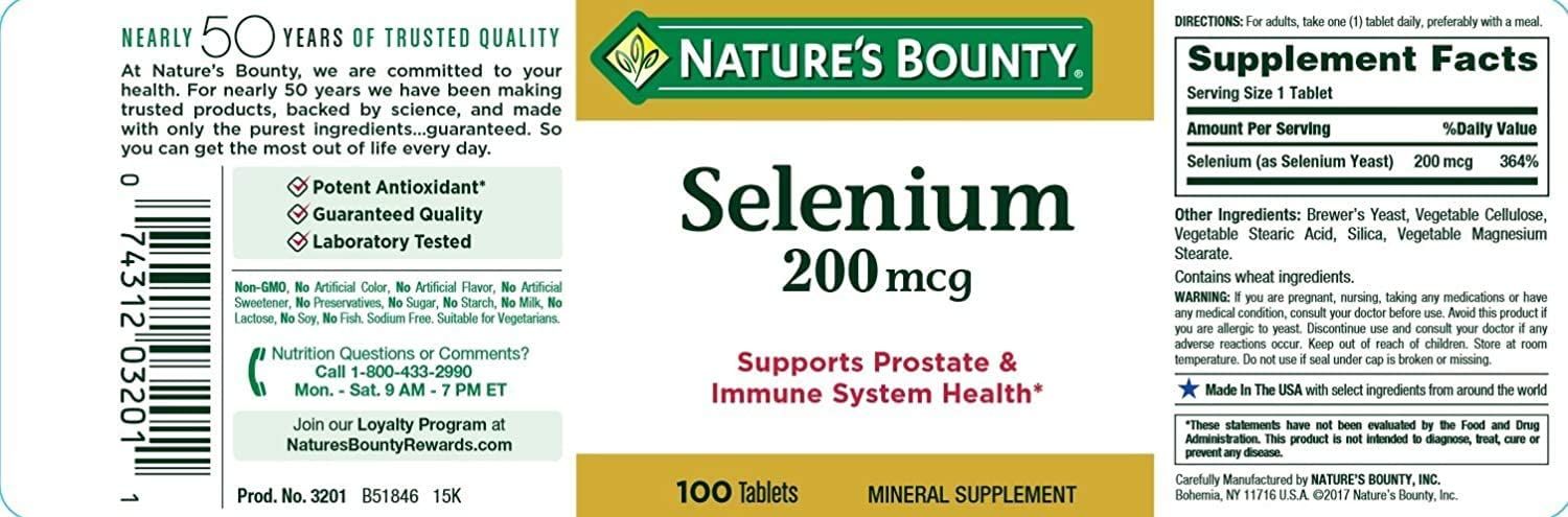 Nature's Bounty Selenium 200 mcg Tablets -100 ct
