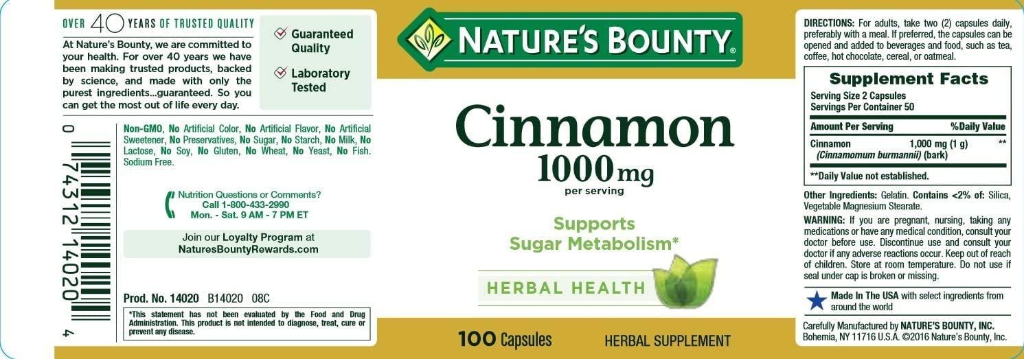 Nature's Bounty Cinnamon 1000 mg  - 100 ct
