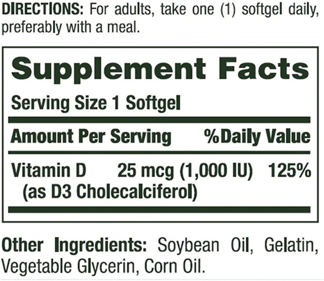 Nature's Bounty Vitamin D3 Softgels, 1000 IU - 120 ct