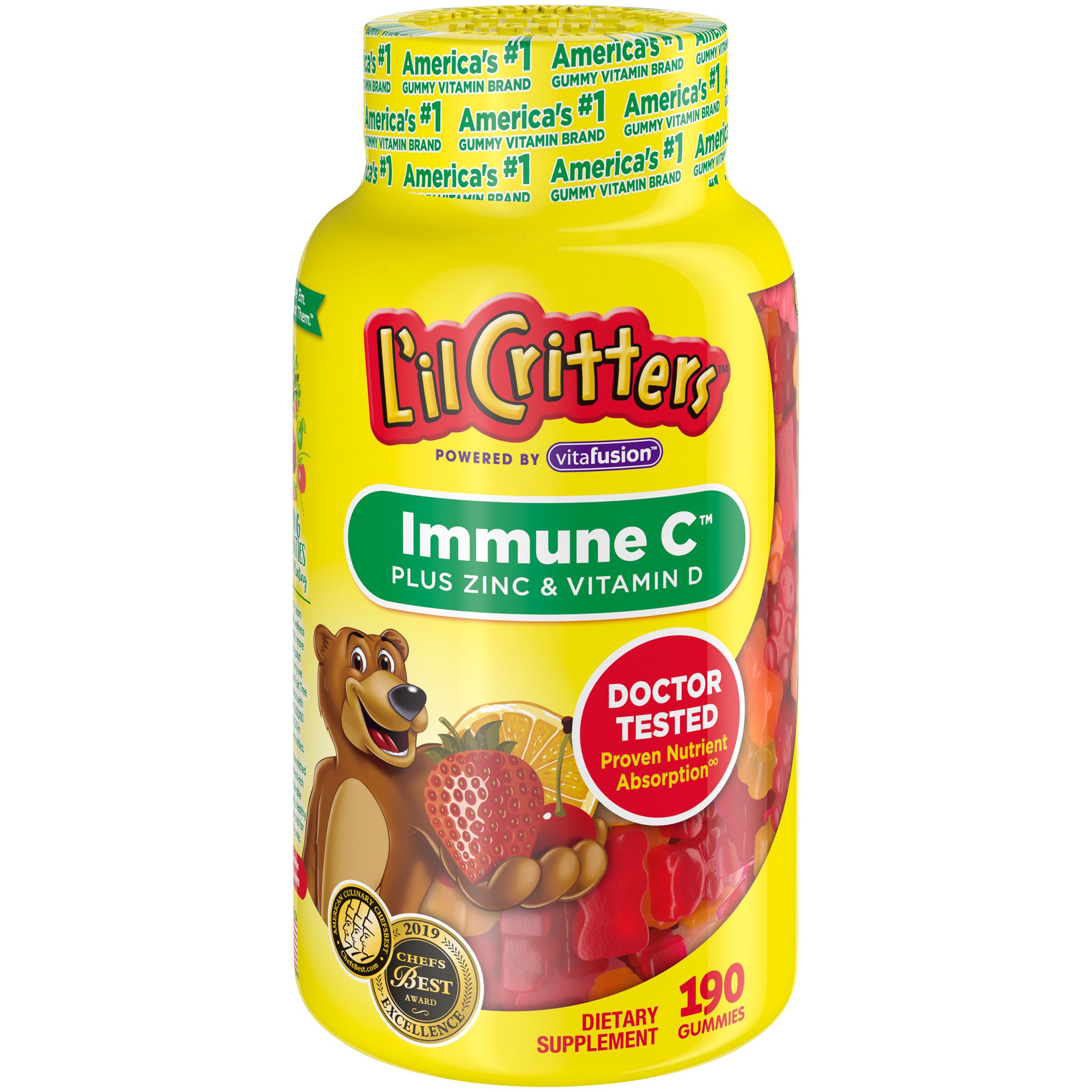 L'il Critters Immune C plus Zinc & Vitamin D Gummies, Fruit Flavor - 190 ct