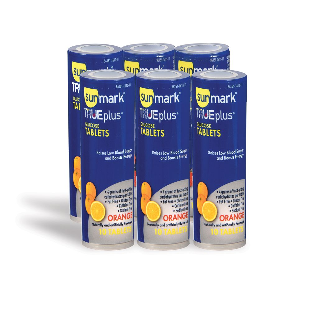 Sunmark TRUEplus Glucose Tablets, Orange, 10 Tablets - 6 Pack