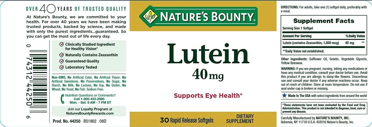 Nature's Bounty Lutein 40 mg Softgels - 30 ct