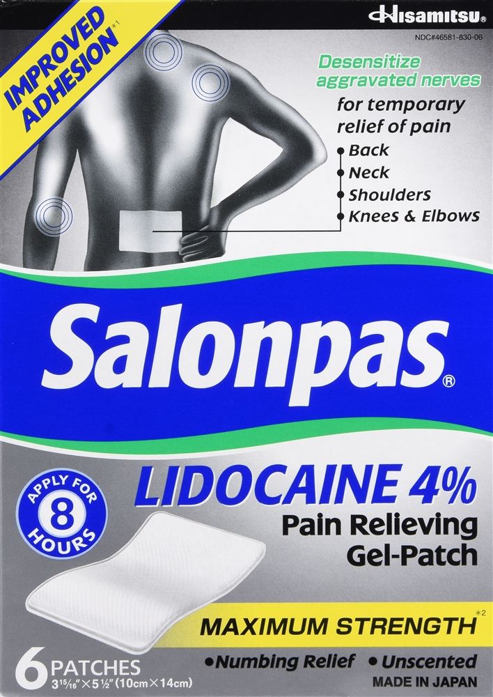 Salonpas Lidocaine 4% Maximum Strength Pain Relieving Gel Patches - 6 ct
