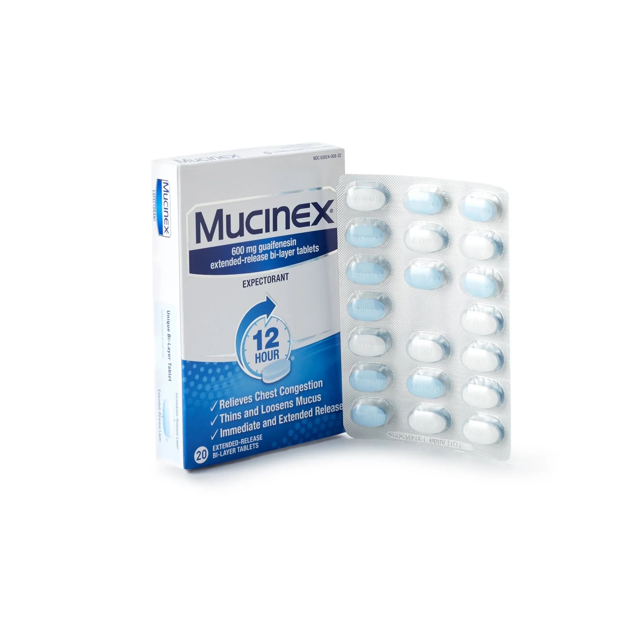Mucinex 12-Hour Chest Congestion Expectorant Tablets, 600 mg - 20 ct