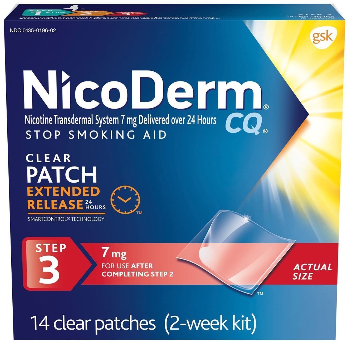 NicoDerm CQ Clear Nicotine Patch Step 3, 7 mg - 14 ct