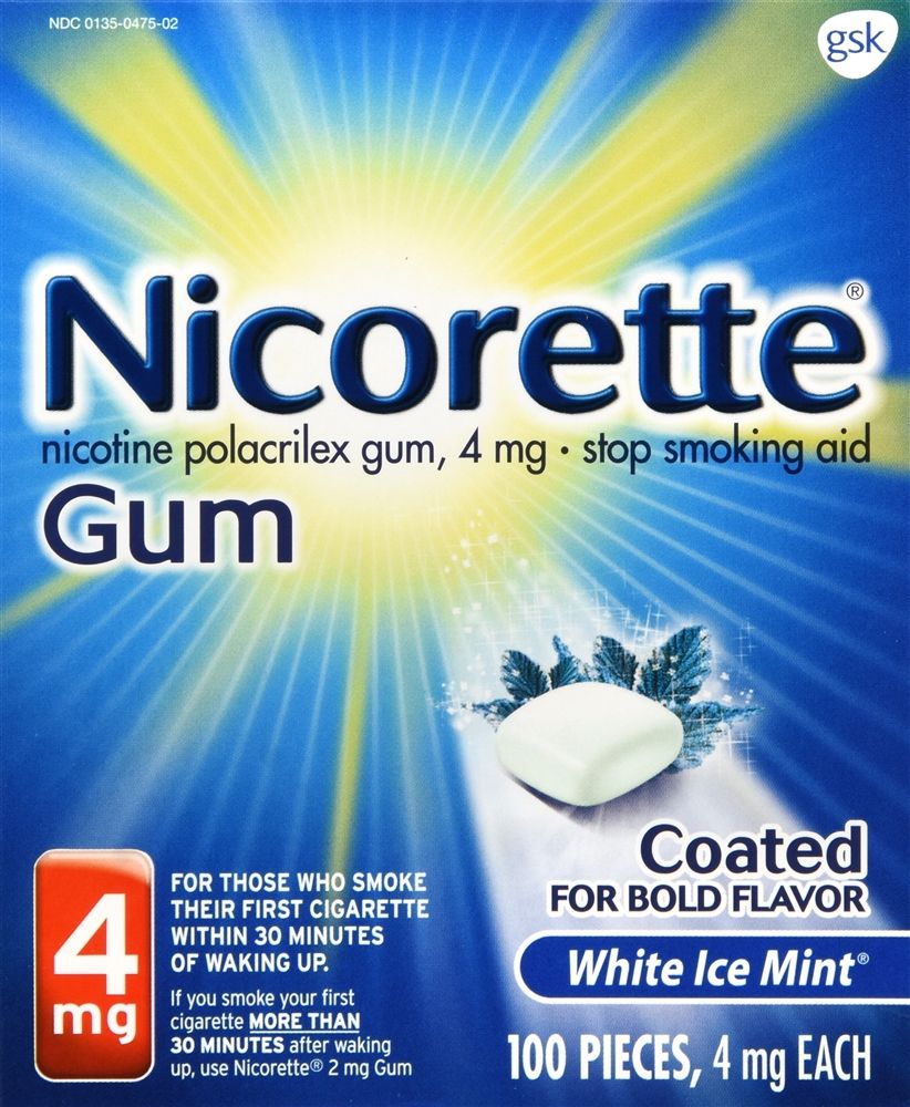 Nicorette Stop Smoking Nicotine Gum, 4 mg, White Ice Mint - 100 ct