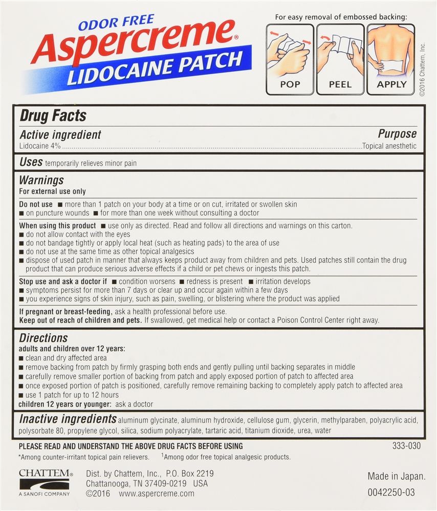 Aspercreme 4% Lidocaine Odor Free Pain Relief Patch - 5 ct