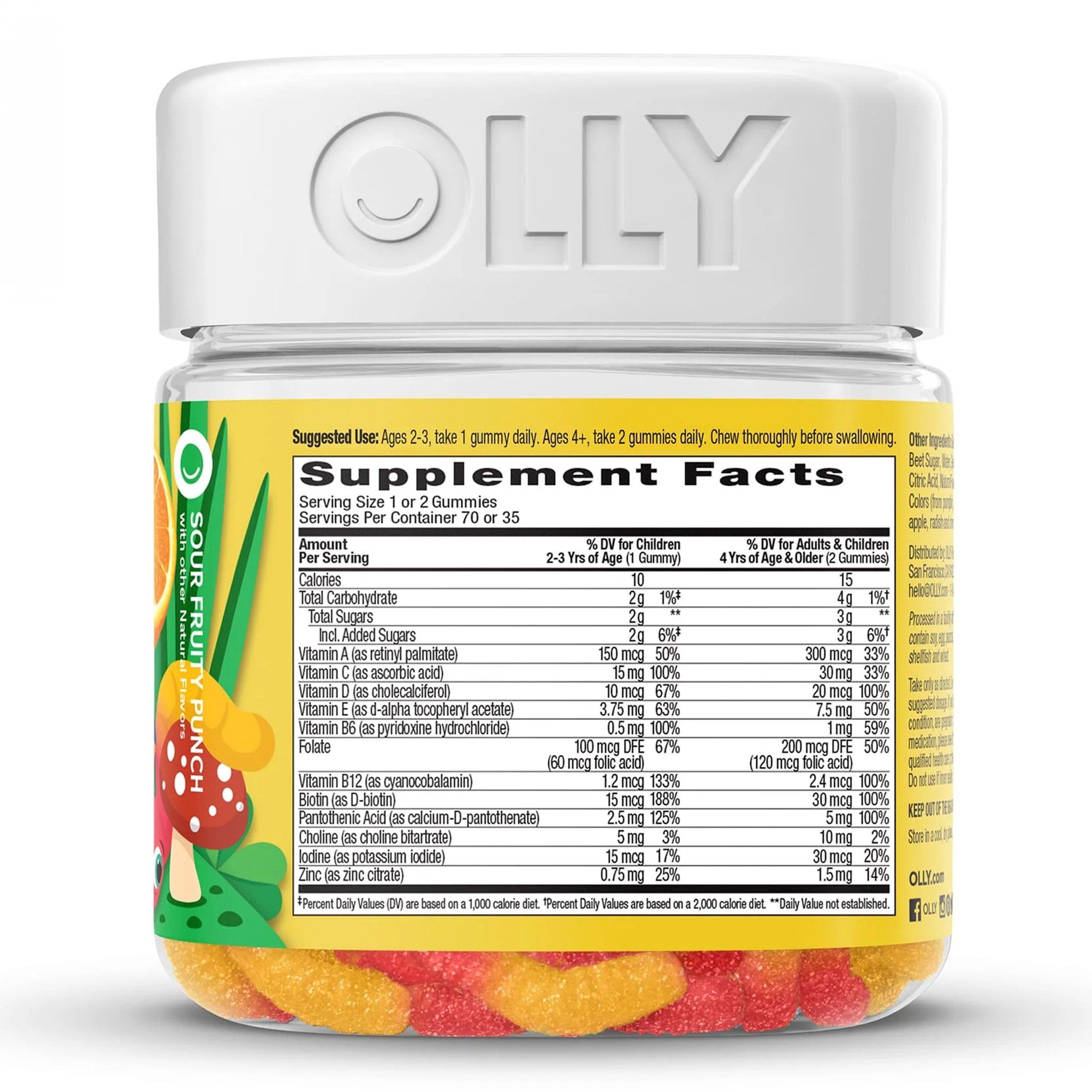 OLLY Kids Multi Gummy Worms,  Sour Fruity Punch - 70 ct