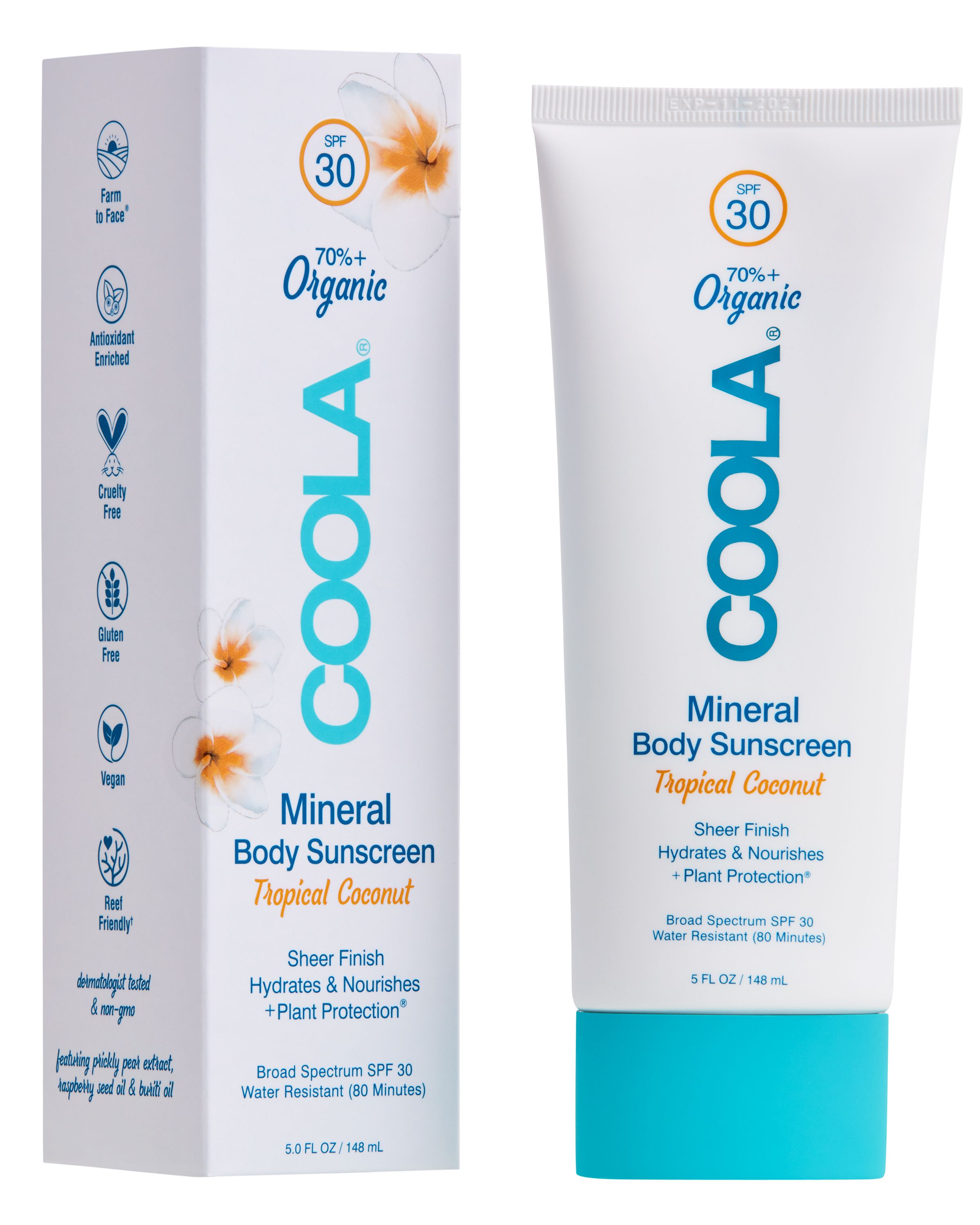 COOLA Mineral Body Organic Sunscreen Lotion, Tropical Coconut, SPF 30 - 5 fl oz