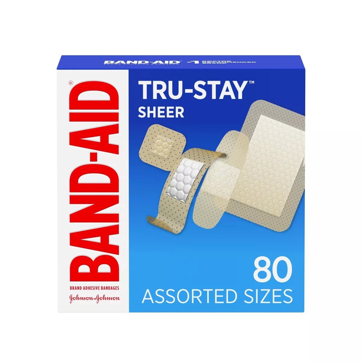Band-Aid Tru-Stay Sheer Bandages, Assorted Sizes - 80 ct