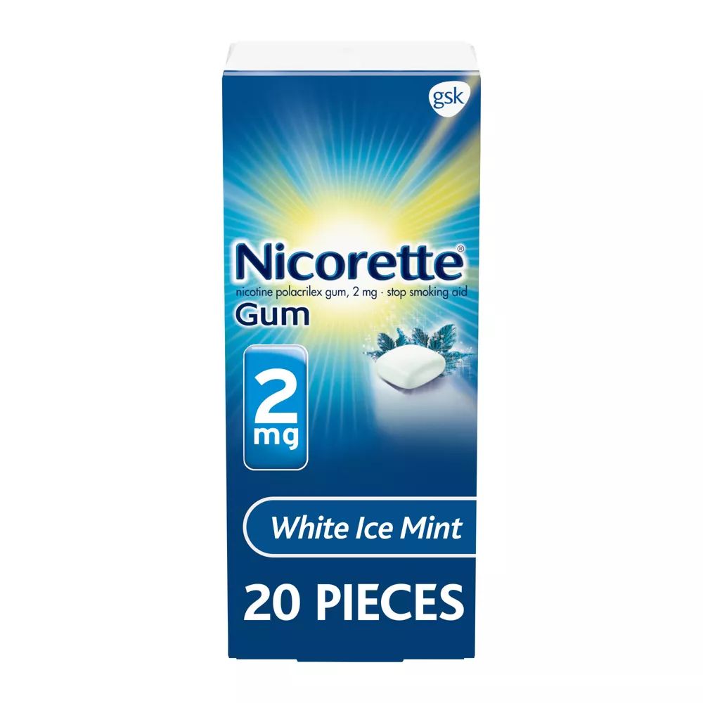 Nicorette Stop Smoking Aid Nicotine Gum, 2 mg,  White Ice Mint - 20 ct