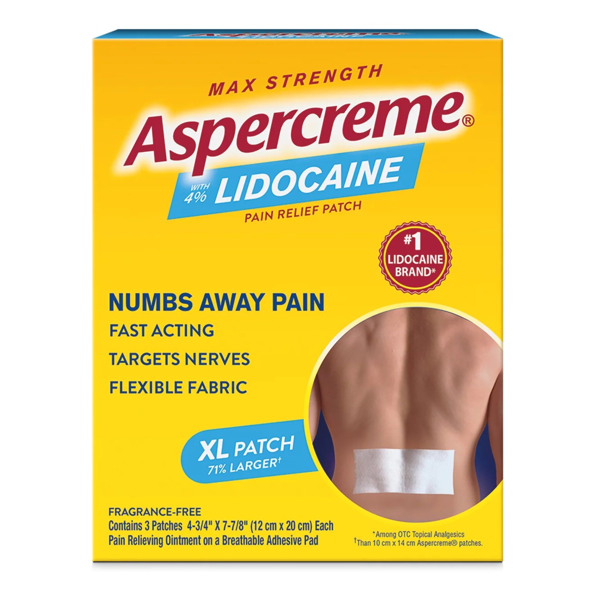 Aspercreme Max Strength 4% Lidocaine Pain Relief Patch, Fragrance Free, XL - 3 ct