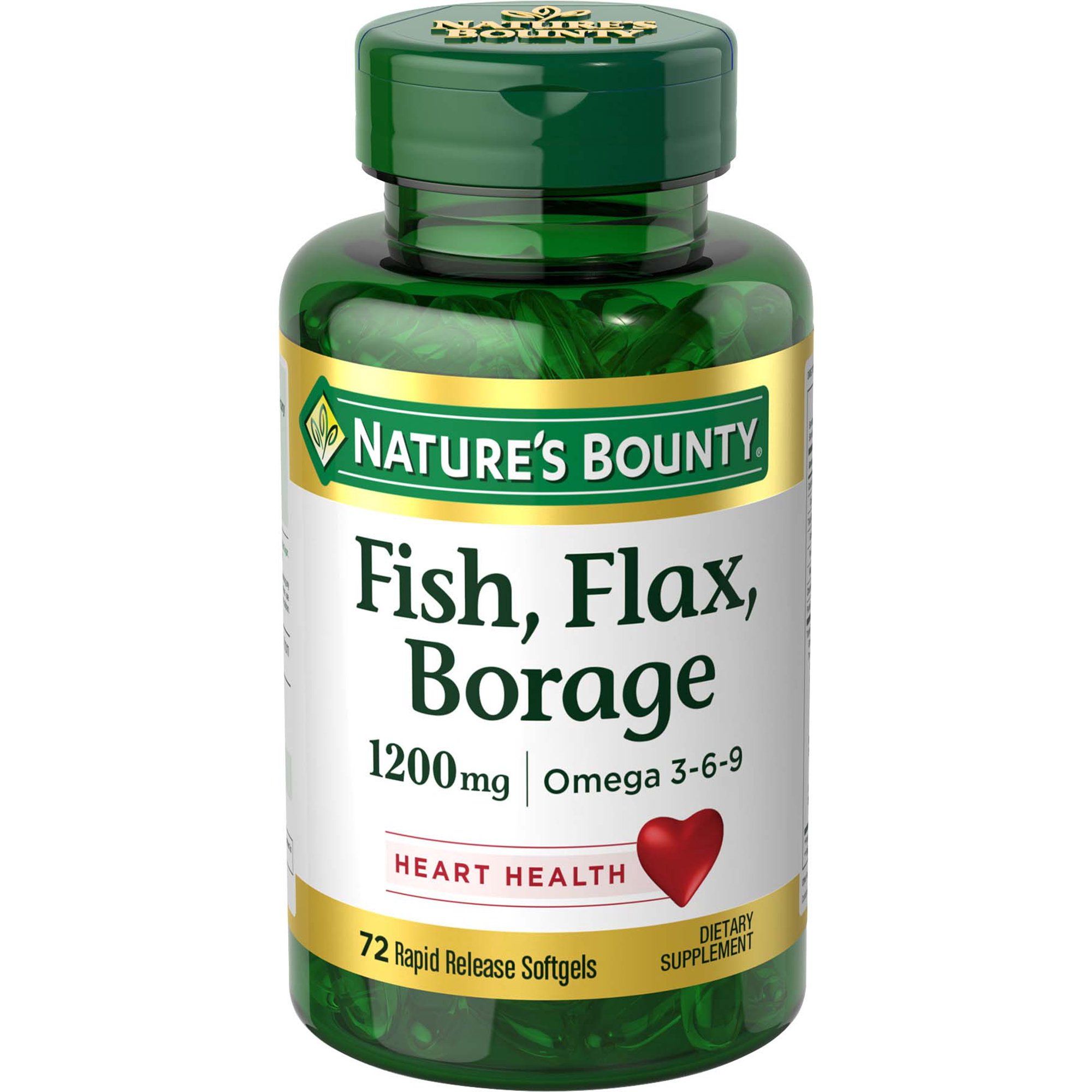 Nature's Bounty Fish, Flax, Borage 1200 mg + Omega 3-6-9 Softgels - 72 ct