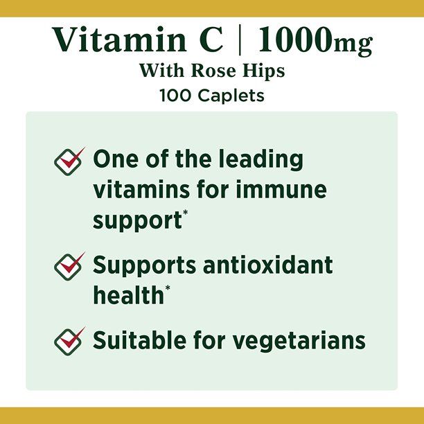 Nature's Bounty Vitamin C with Rose Hips, 1000 mg Caplets - 100 ct