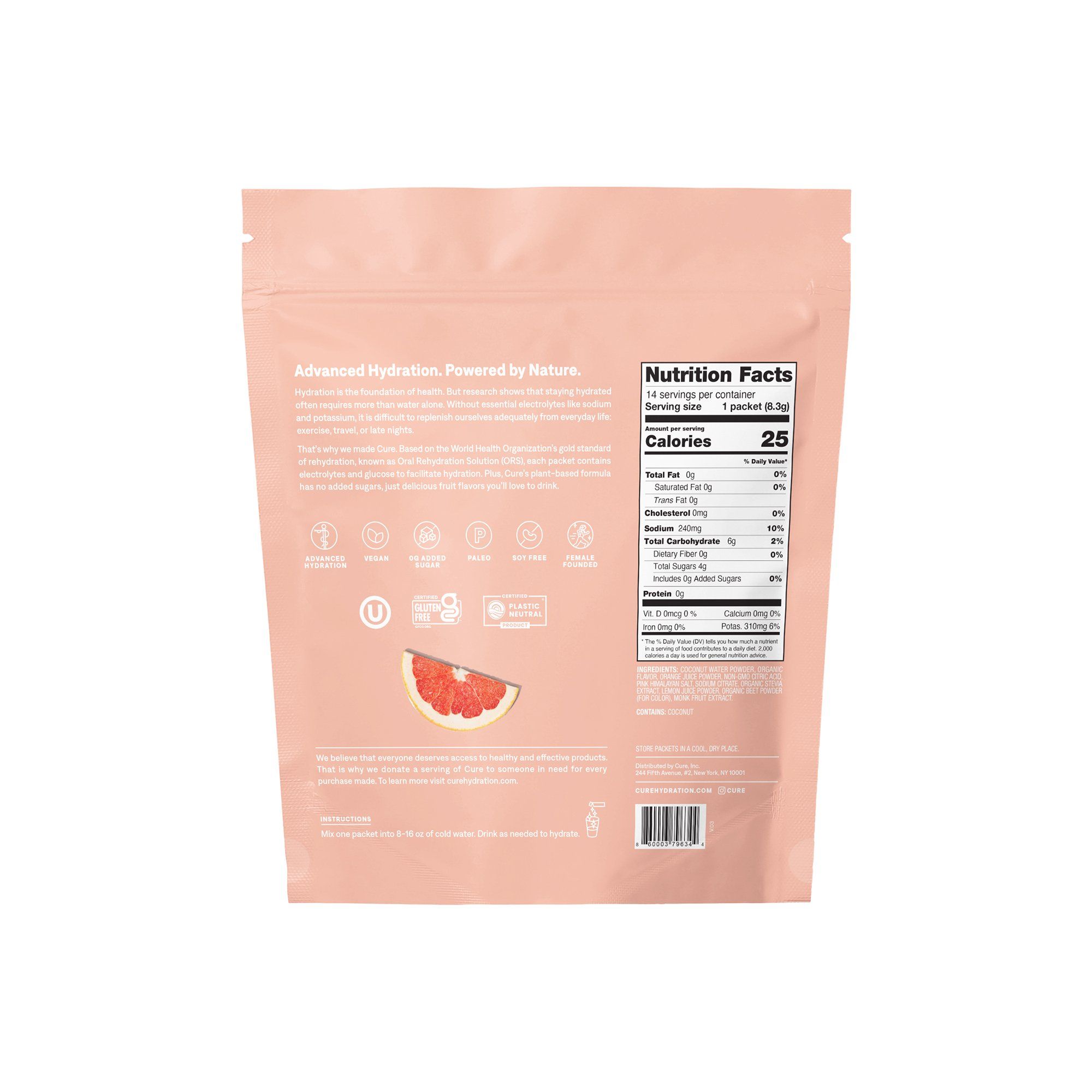 Cure Hydrating Electrolyte Mix, Grapefruit - 14 Packets