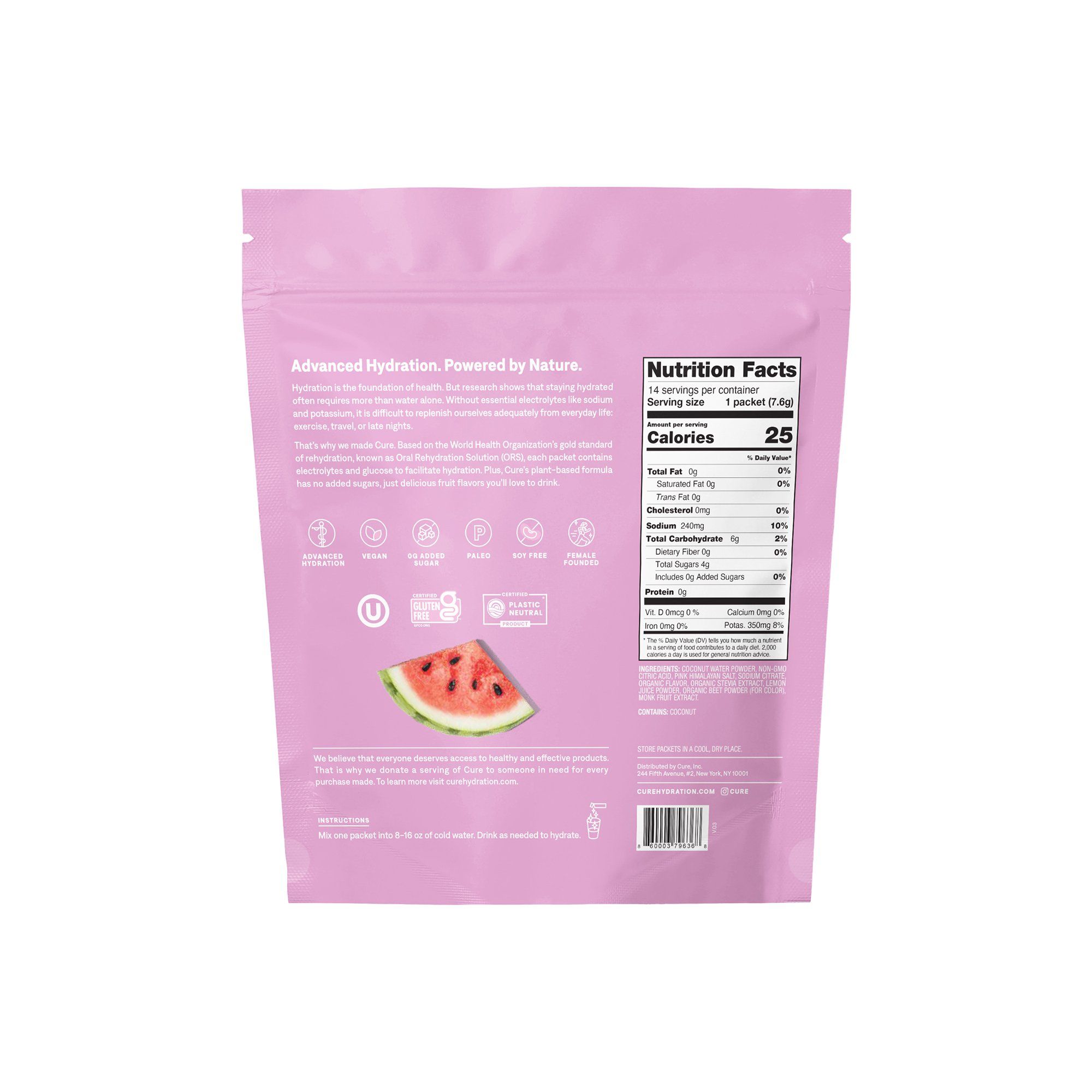 Cure Hydrating Electrolyte Mix, Watermelon - 14 Packets