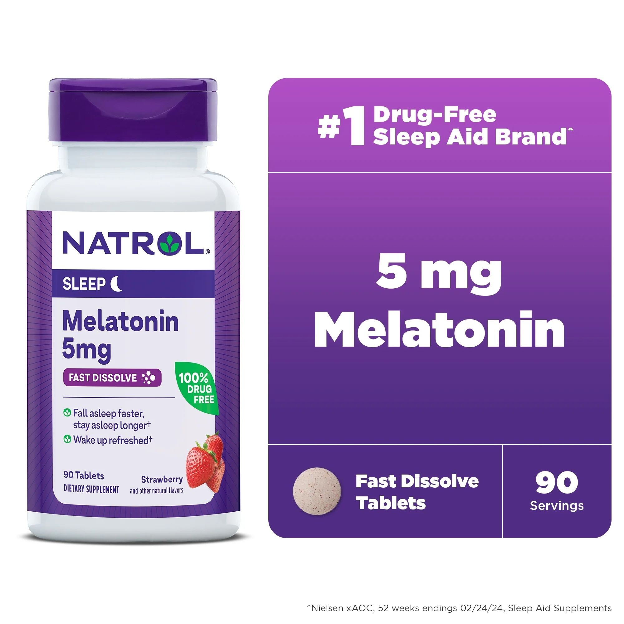 Natrol® Melatonin Sleep Aid Fast Dissolve Tablets, Strawberry, 5 mg - 90 ct