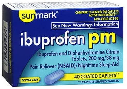 Sunmark Ibuprofen PM Coated Caplets, 200 mg - 40 ct