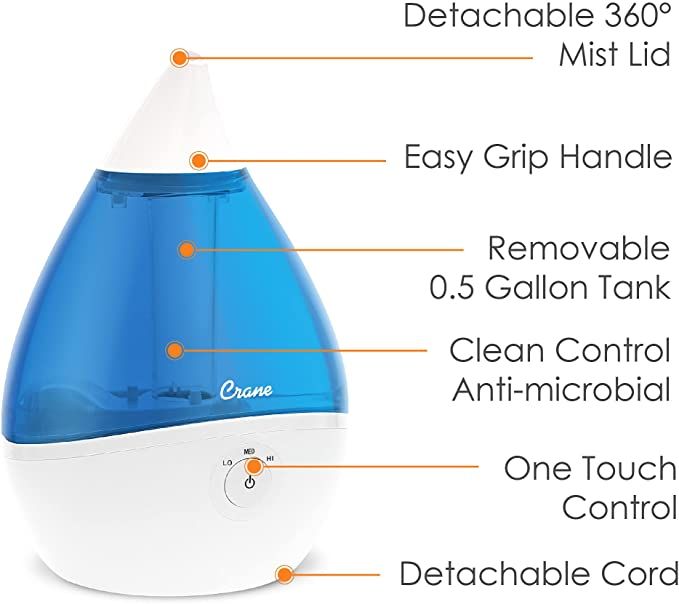 DISCCrane Droplet Ultrasonic Cool Mist Humidifier - 0.5 Gallon