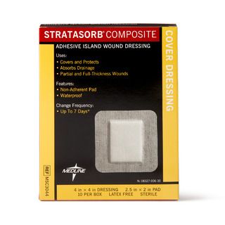 DISCMedline Stratasorb Composite Adhesive Island Wound Dressings, 4" x 4" - 10 ct