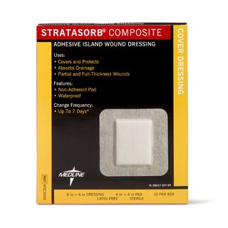 DISCMedline Stratasorb Composite Adhesive Island Wound Dressings, 6" x 6" - 10 ct