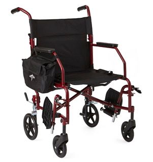 DISCMedline Ultralight Steel Transport Chair With Removable Wheels, Folding - Red