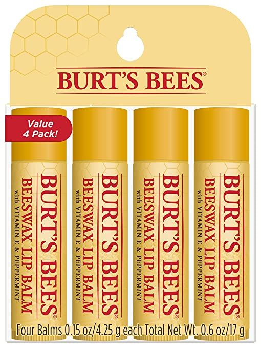 DISCBurt's Bees® 100% Natural Moisturizing Lip Balm, Original Beeswax with Vitamin E & Peppermint Oil - 4 ct
