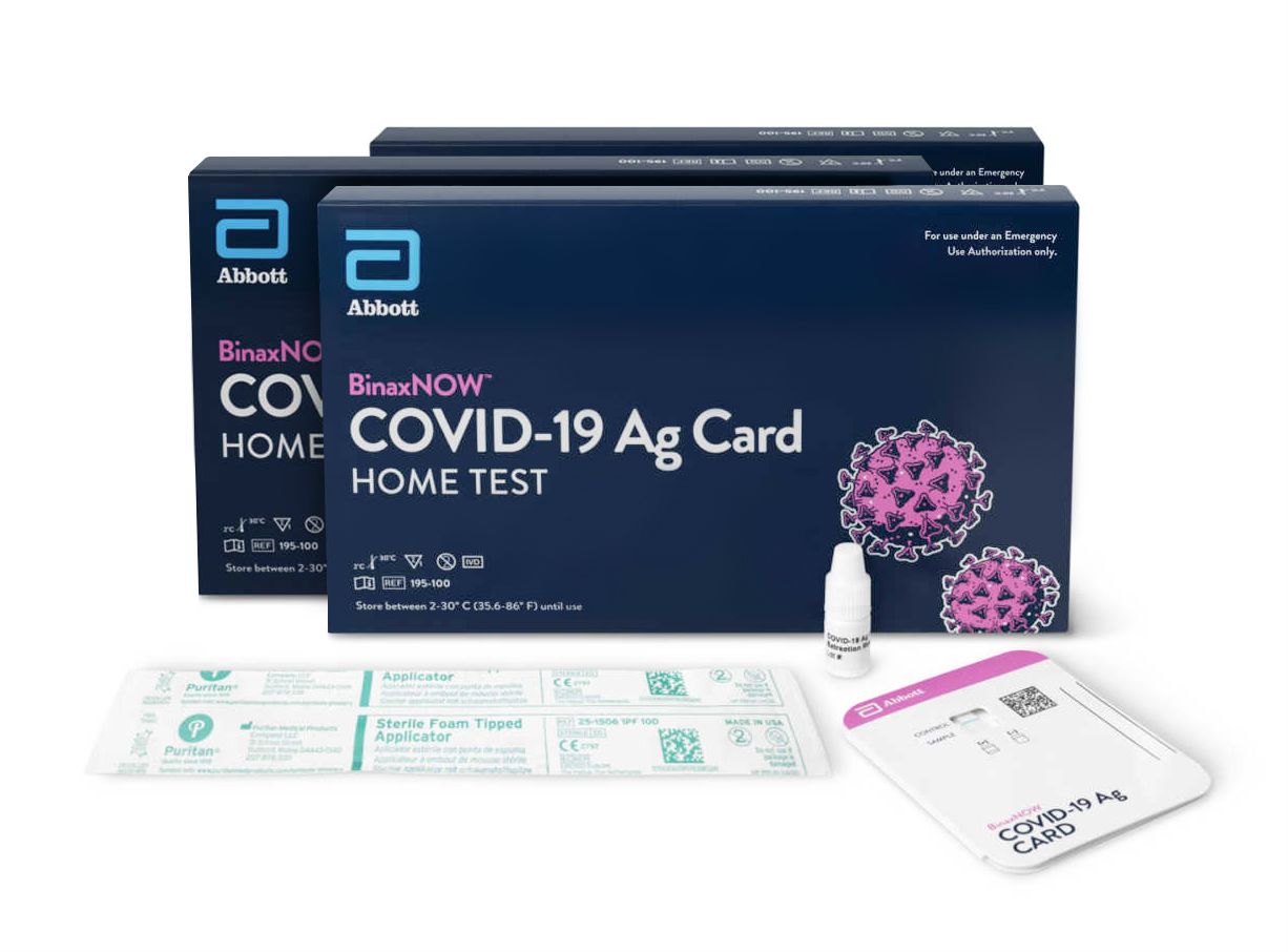DISCAbbott BinaxNOW™ COVID-19 Ag Card Home Test with eMed Telehealth Services for Travel - 3 Pack