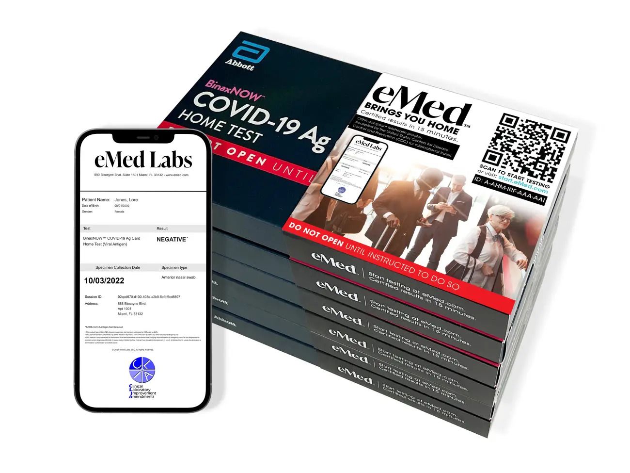 DISCAbbott BinaxNOW™ COVID-19 Antigen Card Home Test with eMed Telehealth Services - 6 Pack for  Employees
