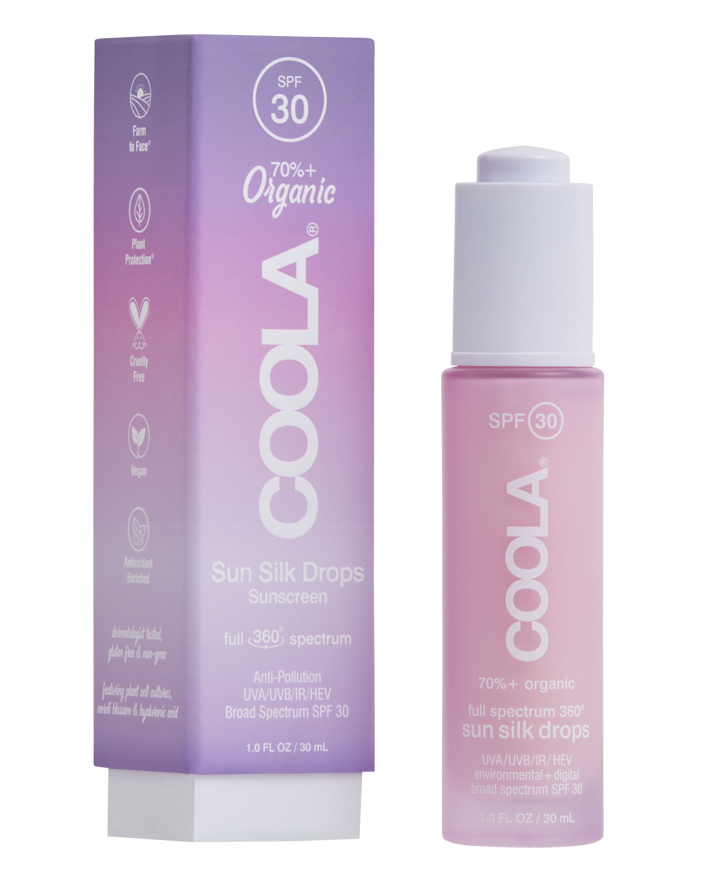 DISCCOOLA Full Spectrum 360° Sun Silk Drops Organic Face Sunscreen, SPF 30 -  1 fl oz