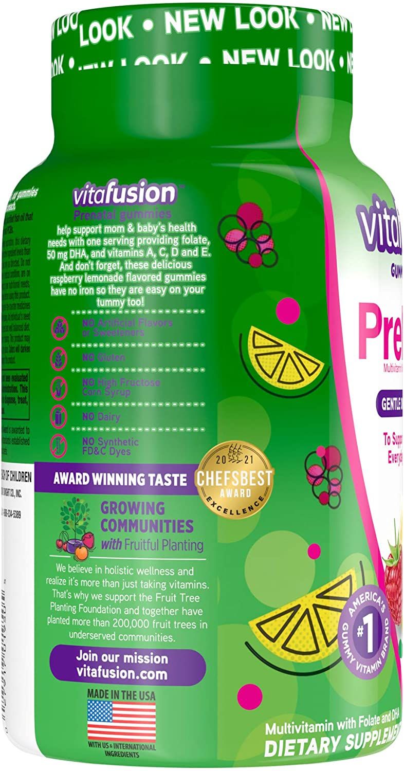 Vitafusion PreNatal Gummies, Natural Raspberry Lemonade Flavor - 90 ct